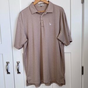 Peter Millar Tan & White Striped Polo Shirt‎ Men's Size XXL Golf Athleisure